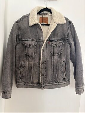 Levi's Gray Denim Sherpa-Lined Bomber Jacket